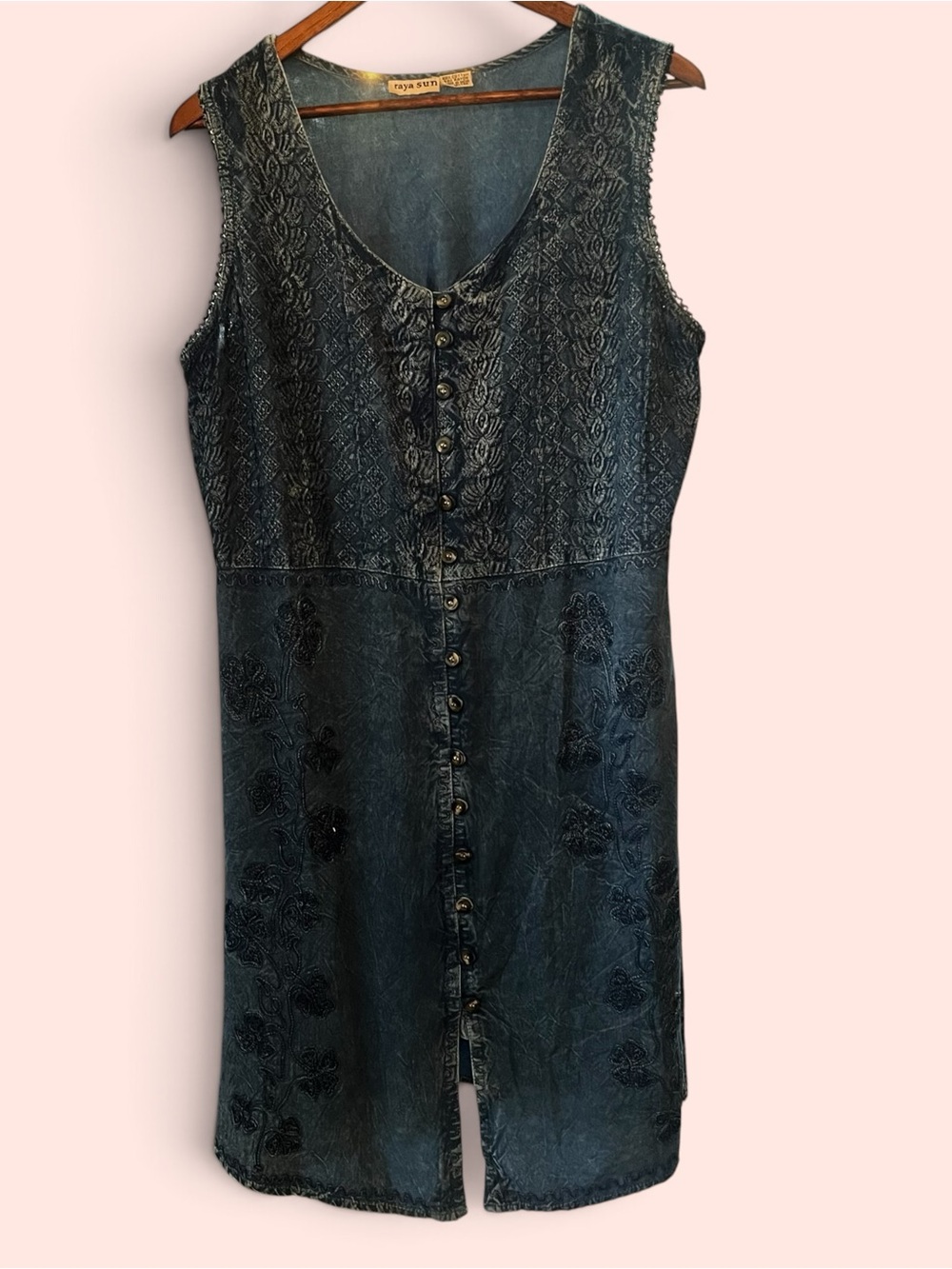 Raya Sun- Blue Embroidered Sleeveless Button-Front Tank